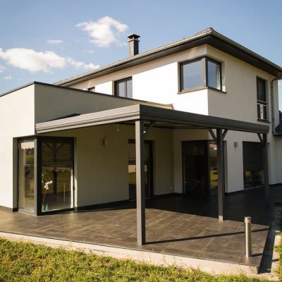 Auvent Pergolas aluminium gris contemporain